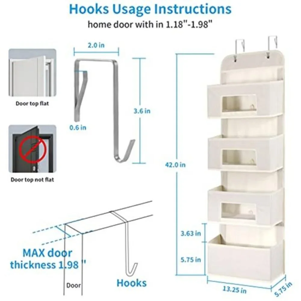 Over Door Hanging Organizer 4 Shelf Pocket Storage Clear Window Closet Bathroom